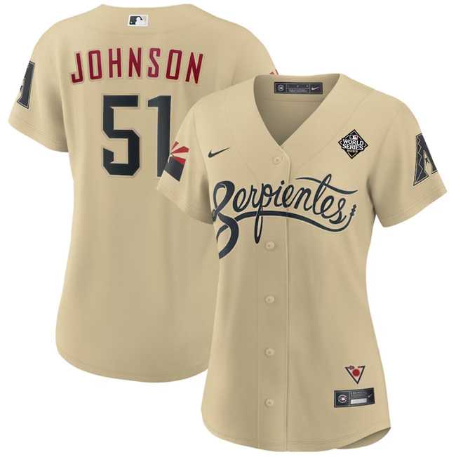 Women%27s Arizona Diamondbacks #51 Randy Johnson Gold 2023 World Series City Connect Stitched Jersey(Run Small) Dzhi->mlb womens jerseys->MLB Jersey